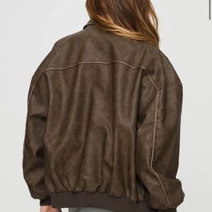 Women's Brown Faux Leather Bomber Jacket